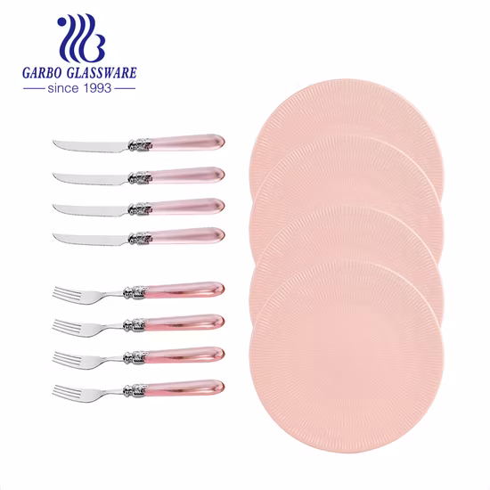 Оптовая продажа, полированная нержавеющая сталь 17 см, 13/0 PVD, золотой столовый нож, столовый нож с набором керамических тарелок